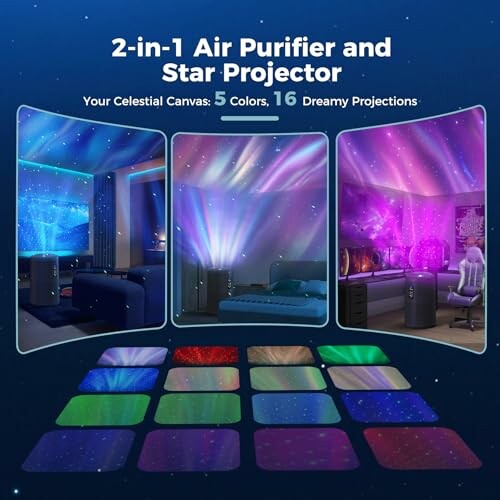 2-in-1 air purifier and star projector with colorful room projections.