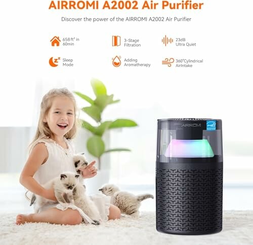 Child with cats and AIRROMI A2002 Air Purifier