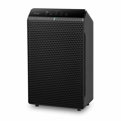 Black air purifier with control buttons